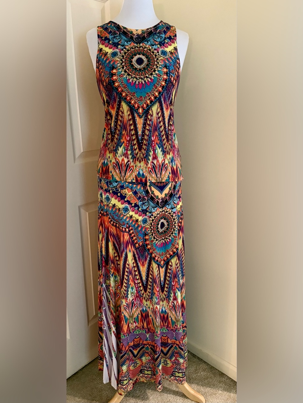 CRIMSON IVY DRESSY OUTFIT MULTICOLOR TOP/SKIRT  ETRO STYLE SIZE L
